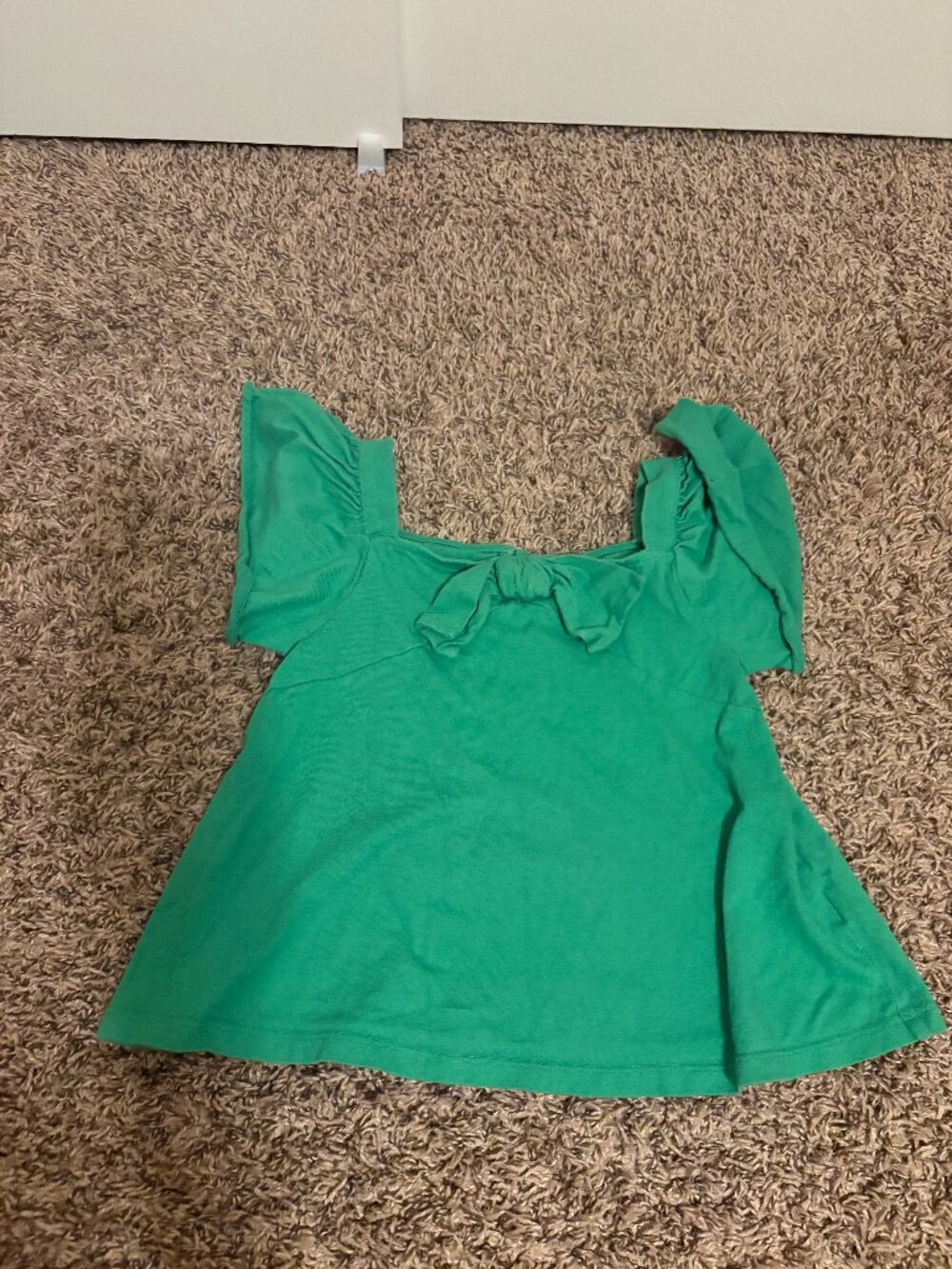 Janie and Jack Bow Front Top 7 Solid Green 100% Cotton Short Sleeve Casual